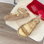 Valentino The Rope Flat Sandals Women Weave Calfskin Gold