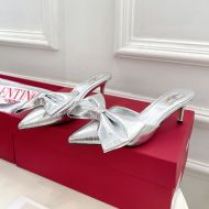 Valentino VLogo Bow High Heels Mules Women Patent Leather Silver