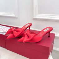 Valentino VLogo Bow High Heels Mules Women Silk Red