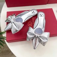 Valentino VLogo Bow Mules Women Patent Leather Silver