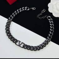 Valentino VLogo Chain Choker In Metal with Crystals Black