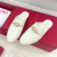 Valentino VLogo Chained Slip-On Mules Women Calfskin White