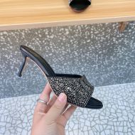 Valentino VLogo Signature Heeled Slides with Crystals Women Sheepskin Black