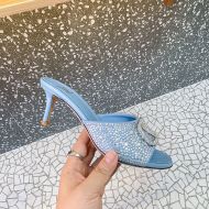 Valentino VLogo Signature Heeled Slides with Crystals Women Sheepskin Sky Blue