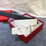 Valentino VLogo Signature Belt 40MM with Logo Buckle In Calfskin White