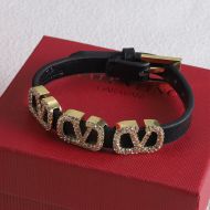 Valentino VLogo Signature Bracelet In Calfskin With Crystals Black