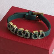 Valentino VLogo Signature Bracelet In Calfskin With Crystals Green