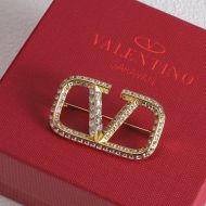 Valentino VLogo Signature Brooch In Metal With Swarovski Crystals Gold