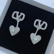 Valentino VLogo Signature Earrings In Metal With Crystals and Pearls Silver