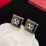 Valentino VLogo Signature Earrings In Metal With Square Crystal Blue