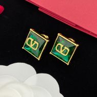 Valentino VLogo Signature Earrings In Metal With Square Crystal Green