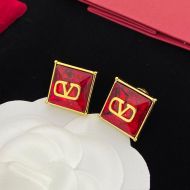 Valentino VLogo Signature Earrings In Metal With Square Crystal Red