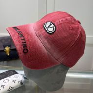 Valentino VLogo Signature Letter Baseball Cap In Cotton Red