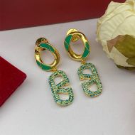 Valentino VLogo Signature Pendant Earrings In Metal with Crystals Gold/Green