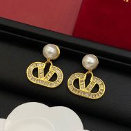 Valentino VLogo Signature Pendant Earrings In Metal With Pearl And Crystals Gold