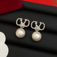 Valentino VLogo Signature Pendant Earrings In Pearls With Metal Silver