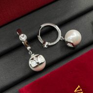 Valentino VLogo Signature Pin Pendant Earrings In Metal With Crystal And Pearl Silver