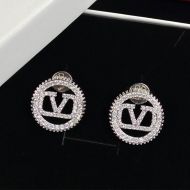 Valentino VLogo Signature Round Earrings In Metal With Crystals Crystals Silver