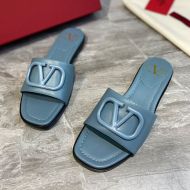 Valentino VLogo Signature Slides with Camouflage Logo Women Calfskin Blue