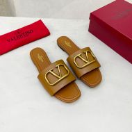 Valentino VLogo Signature Slides Women Calfskin Brown