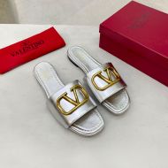 Valentino VLogo Signature Slides Women Calfskin Silver