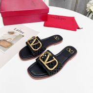 Valentino VLogo Signature Slides Women Weave Leather Black