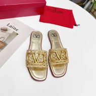 Valentino VLogo Signature Slides Women Weave Leather Gold