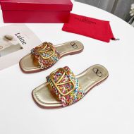 Valentino VLogo Signature Slides Women Weave Leather Gold/Multicolor