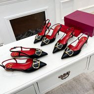 Valentino VLogo Signature Slingback Pumps with Crystals Women Calfskin Black/Red