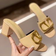 Valentino VLogo Signature Thick-Heeled Slides Women Grainy Calfskin Apricot