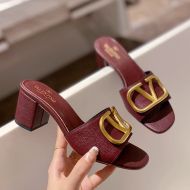 Valentino VLogo Signature Thick-Heeled Slides Women Grainy Calfskin Burgundy