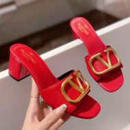 Valentino VLogo Signature Thick-Heeled Slides Women Grainy Calfskin Red