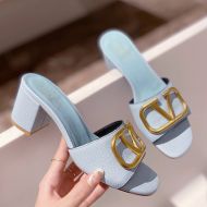 Valentino VLogo Signature Thick-Heeled Slides Women Grainy Calfskin Sky Blue