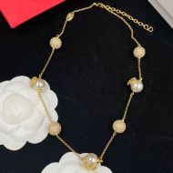 Valentino VLogo Signature Necklace In Metal with Crystal Pearls Gold