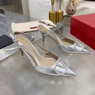 Valentino VLogo Signature Slingback Pumps with Swarovski Crystals Women Calfskin Silver