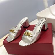 Valentino VLogo Chain Thick-Heeled Slides Women Calfskin Silver