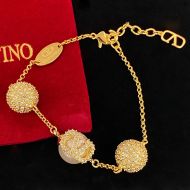 Valentino VLogo Signature Chain Bracelet In Metal with Crystal Pearls Gold