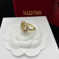 Valentino VLogo Signature Open Ring In Metal with Crystals and Pearls Gold