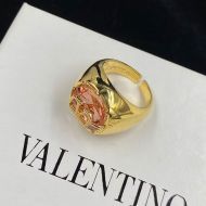 Valentino VLogo Signature Open Ring In Metal with Diamond Gold/Pink