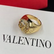 Valentino VLogo Signature Open Ring In Metal with Diamond Gold/White