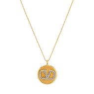 Valentino VLogo Signature Pendant Necklace In Metal with Crystals Gold