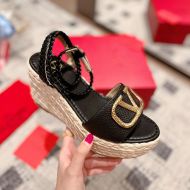 Valentino VLogo Signature Wedges with Ankle Strap Women Calfskin Black